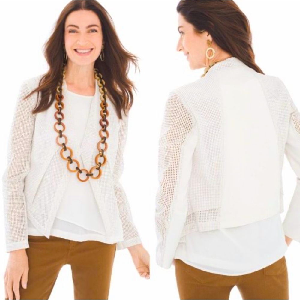 Chico’s | White Faux Leather Perforated Blazer Jacket